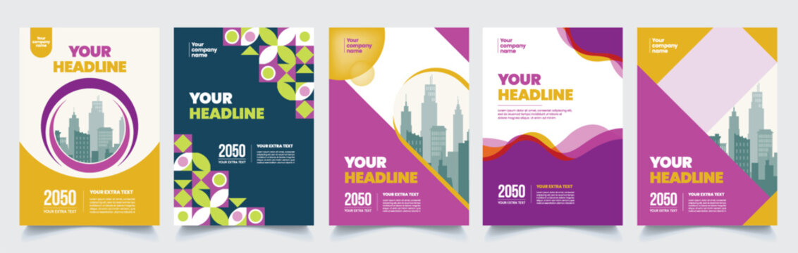 Set of Book Cover Design Brochure Cover Annual Report Magazine Cover corporate business flyer poster design pack A4 print Poster or Flyer Layout bundle copy space editable template for branding