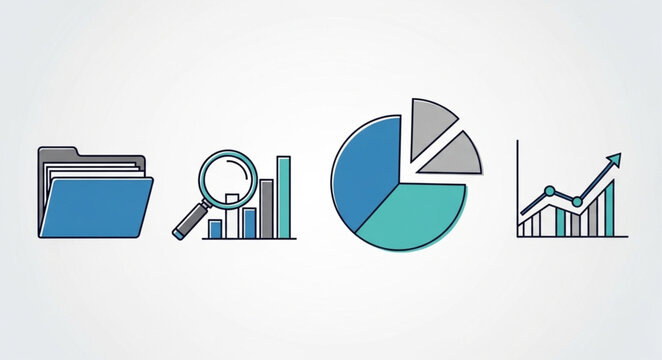 Business data analytics and chart icons set.