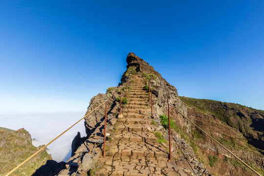 Stone stairway on Vereda do Areeiro hiking trail in Madeira