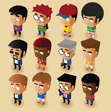 Isometric Blocky Male Character Avatars