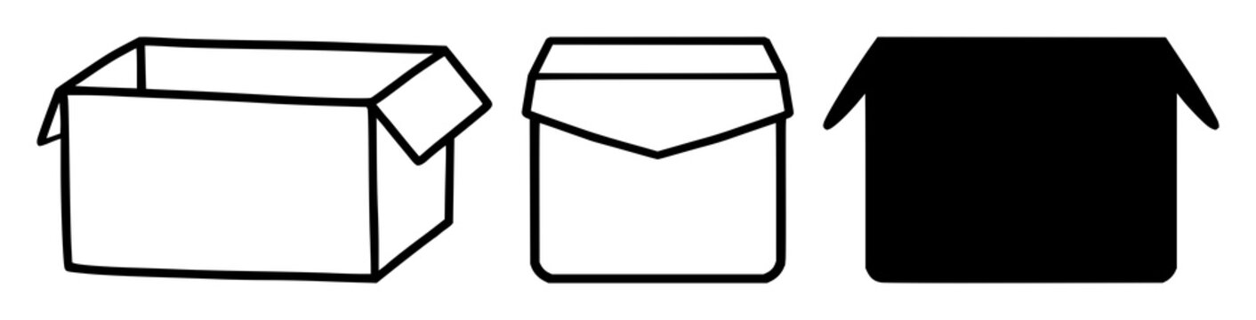 Subscription box icon set with black icon on white background featuring subscription, box, delivery with symbol and emblem
