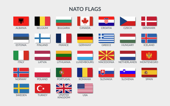 Set of NATO flags isolated. NATO countries. Set of vector cliparts in flat style.