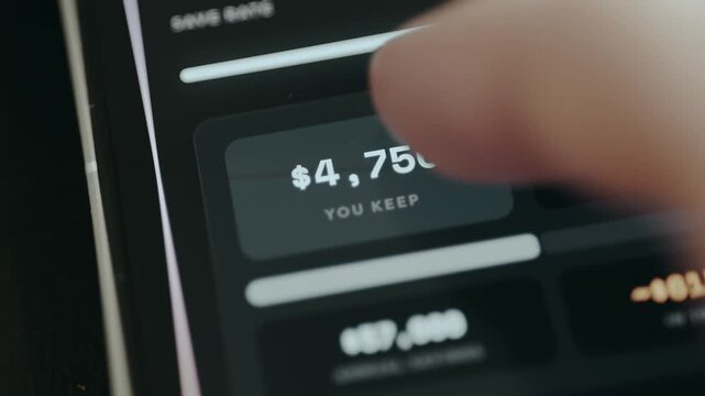 Financial app interface displays the amount for Saved or Earned money, You Keep