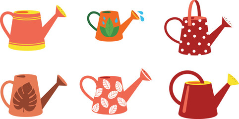 Colorful Watering Can Collection with Floral and Decorative Designs for Gardening and Home Decor Illustrations © MstAlif