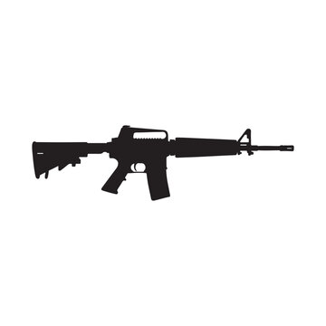 M16 rifle silhouette vector on white background. M16 gun silhouette
