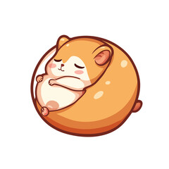Naklejka premium Adorable cartoon hamster sleeping peacefully in a curled up position, soft warm color palette