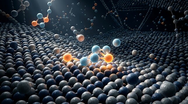 Scientists discover repeating atomic models in a laboratory setting with atom structures and molecular formations.