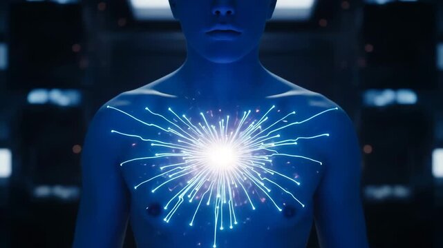 Human Chest with Glowing Heart Chakra Energy