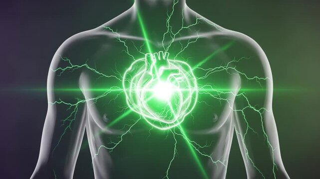 Human Chest with Glowing Green Heart Energy