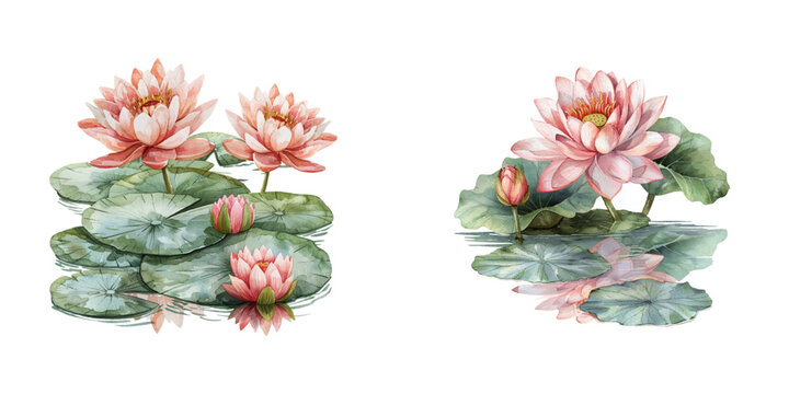 lotus on the water watercolor vector illustration