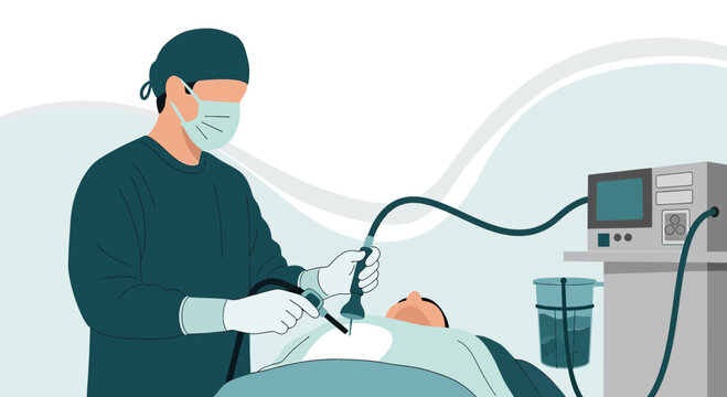 Surgeon Performing Laparoscopic Surgery with Medical Equipment in Operating Room