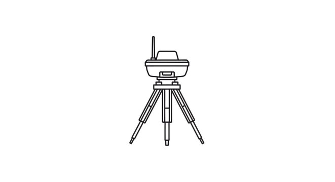 Minimalist line art illustration of geodetic GNSS receiver on tripod for surveying