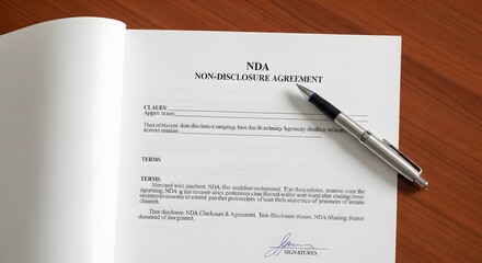 Obraz premium Professional Nda Document with Pen on Wooden Desk
