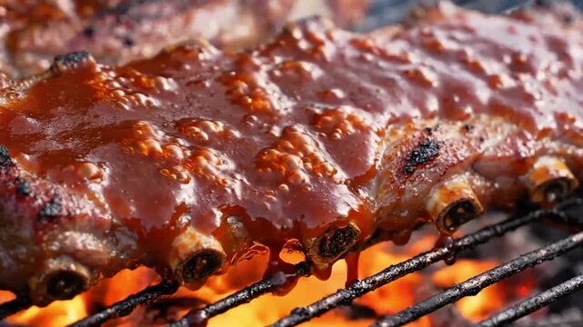 BBQ Ribs Flame Caramelization Macro Advertisement
