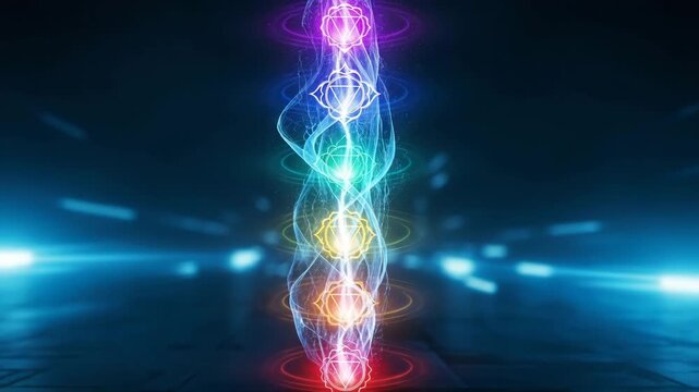 Vertical Energy Pillar with Seven Chakra Colors