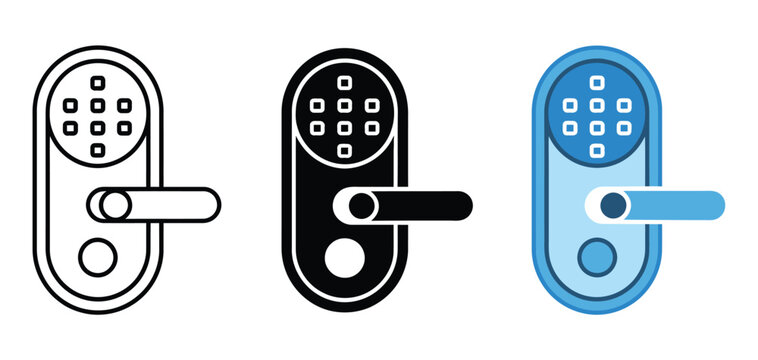 Smart lock icon with WiFi and Bluetooth connectivity, digital padlock with keypad for keyless entry, remote access security, and smart home technology applications