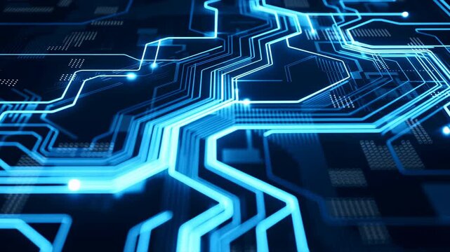 Futuristic Circuit Architecture Featuring Vibrant Neon Lines And Rapid Information Transfer