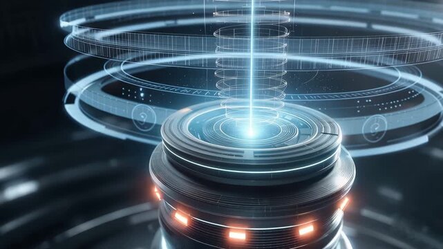 Futuristic holographic reactor core with blue energy beam sci-fi technology ultra-detailed environment closeup view