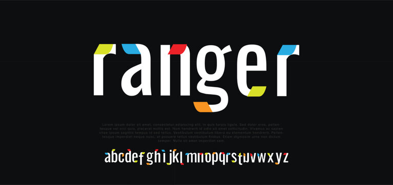 A modern font design with colorful accents on a dark background