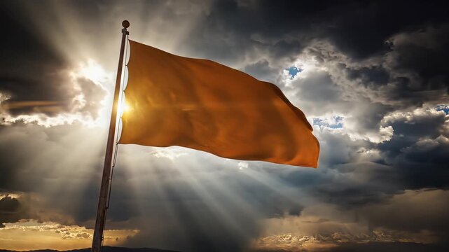 Saffron Maratha Flag Waving Against Dramatic Sky for Maharashtra Day
