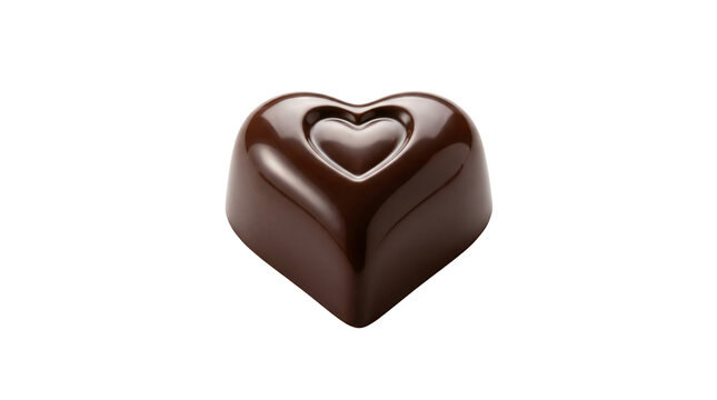 chocolate heart shaped candy with heart design isolated on transparent background