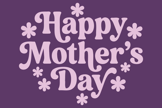 Vibrant Mother&rsquo;s Day celebration text design with playful floral stars on textured purple background, perfect for digital greeting cards and festive branding