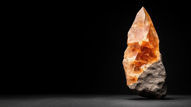 A stunning crystalline structure stands boldly against a dark background, showcasing nature's artistry and the beauty within simplicity and geological formations.