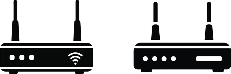 Fototapeta premium Black and white illustration of wireless routers with antennas