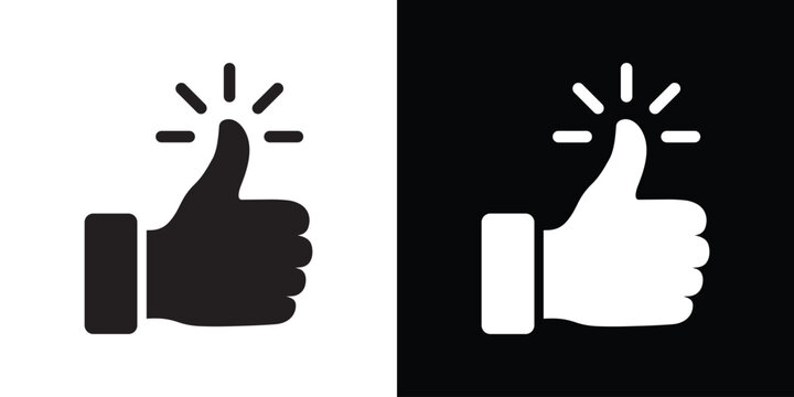 Dynamic thumbs up icon with radiating sparkle lines emphasizing excellence and top-rated quality. Graphic symbol for brilliant ideas, instant approval, and outstanding performance reviews.