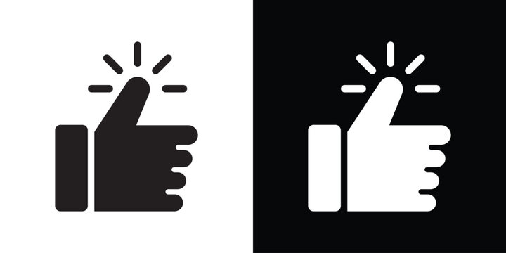 Dynamic thumbs up icon with radiating sparkle lines emphasizing excellence and top-rated quality. Graphic symbol for brilliant ideas, instant approval, and outstanding performance reviews.