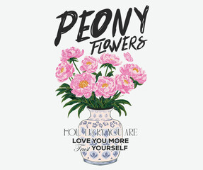 Naklejka premium Floral graphic print design. Flower print design for t shirt. Flower pot abstract painting. Peony flower watercolor painting.