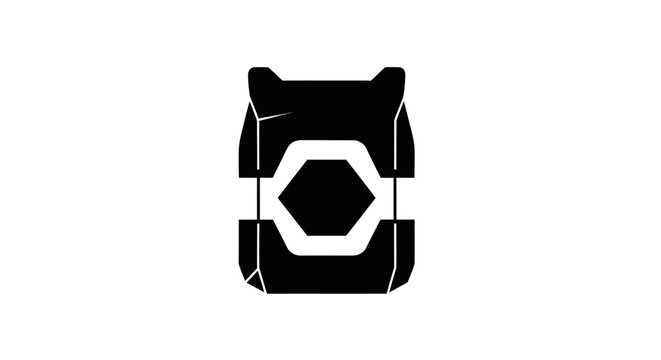 Black abstract geometric shape with hexagon in center.