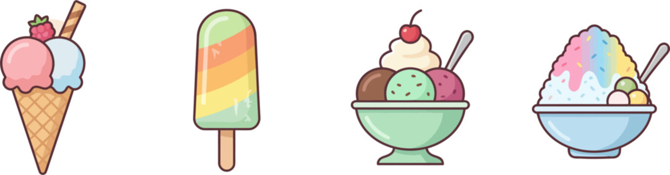Colorful ice cream treats on display with cone popsicle sundae