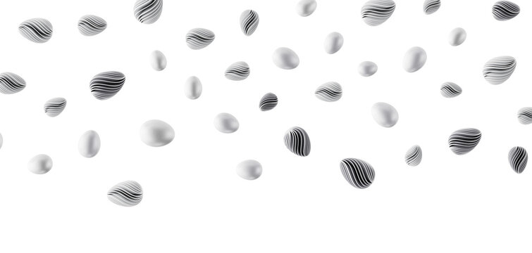 Abstract composition of grayscale forms floating against a white backdrop, perfect for graphic design and minimalist aes