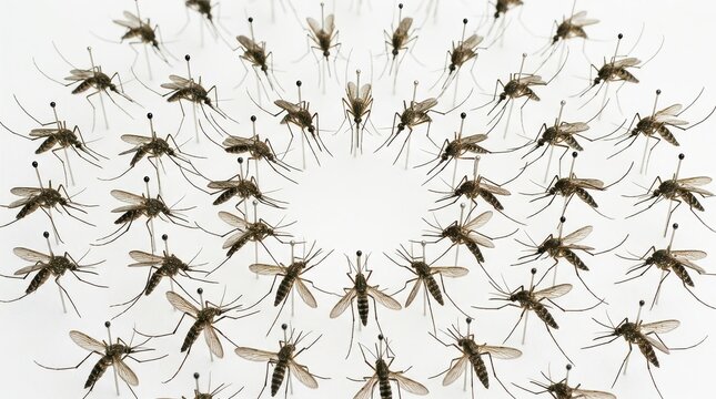 Pinned Dead Mosquitoes Arranged On A Bright White Studio Backdrop