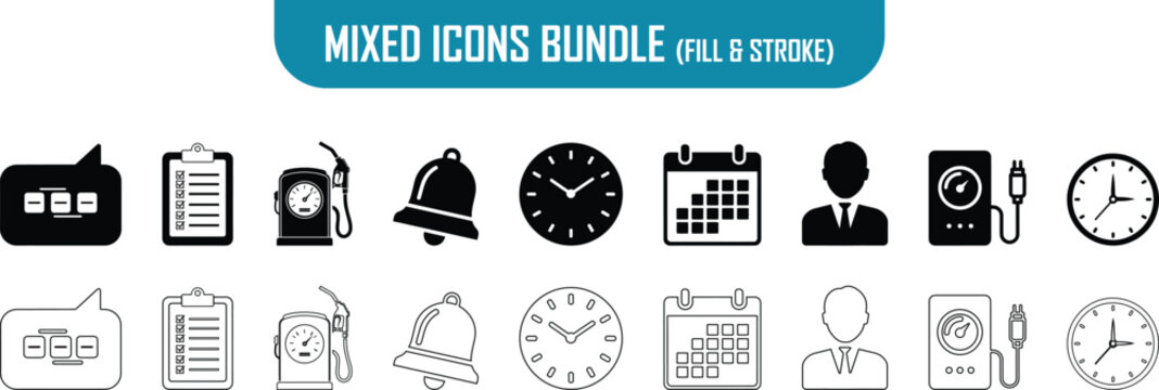 Minimalist icon bundle communication time and daily life objects