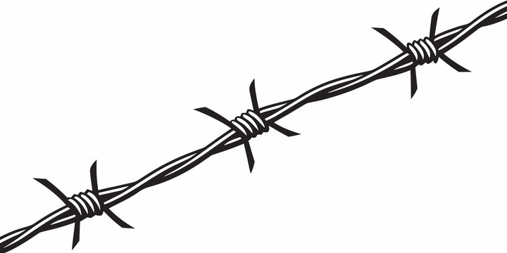 Single strand of barbed wire with black and white property line security restriction protection illustration monochrome isolated material deterrent agriculture construction industry