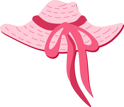 Pink Straw Hat with Ribbon Illustration