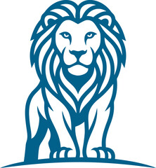 Obraz premium Frontal view of a lion sitting on the ground blue vector art can be Editable