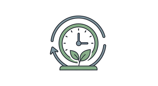 Eco friendly time management clock with green leaf sustainable productivity concept modern minimalist design