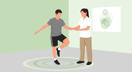 Obraz premium Physical Therapist Assists Patient with Balance Exercise on Balance Pad