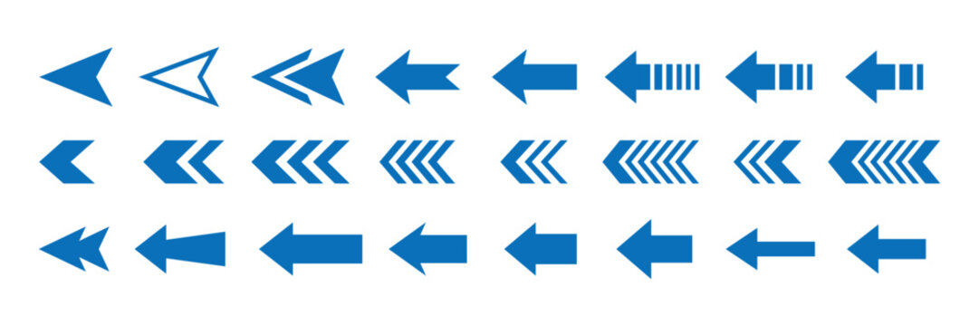 Blue Arrows Collection with Diverse Styles and Orientations isolated on transparent background