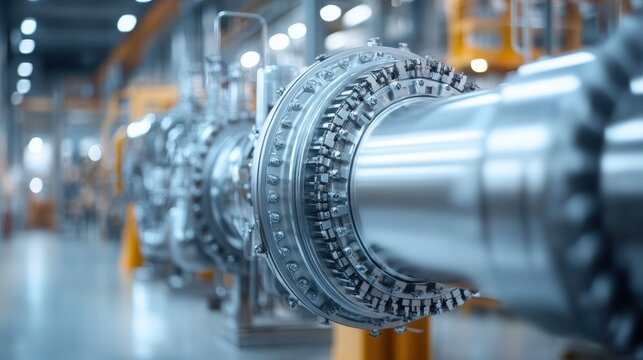 This detailed image showcases high-tech industrial machinery in a factory setting, highlighting the complexity and engineering behind modern manufacturing processes within an innovative space.