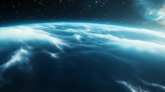 Abstract digital artwork of a blue planet with nebulous atmospheric effects