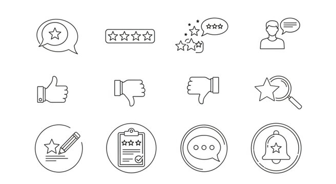Customer feedback and rating icons representing opinions and reviews.
