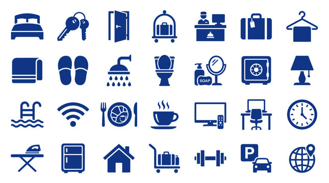 Collection of hotel service icons representing amenities and facilities for guests