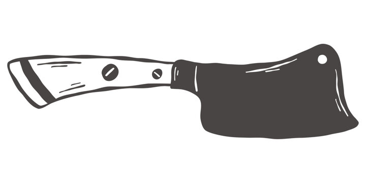 Heavy meat cleaver in hand drawn vintage butcher kitchen style