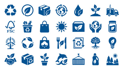 Fototapeta premium Collection of eco friendly icons representing sustainability recycling nature conservation and green energy solutions for environmental protection and responsible consumption