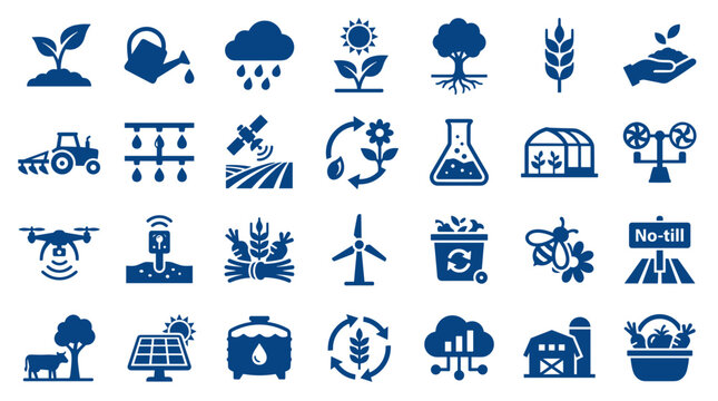 Modern agriculture technology icons collection representing smart farming innovation and sustainable practices for food production