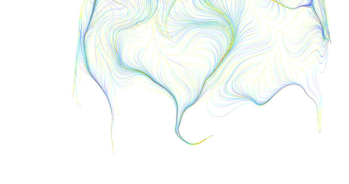 Abstract design featuring delicate flowing lines with a gradient of colors on a white bac